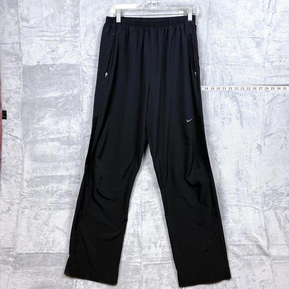 Nike Dri-Fit Black Track Pants Men Size M Lightweight Zip Hem Athletic Running - Picture 1 of 11